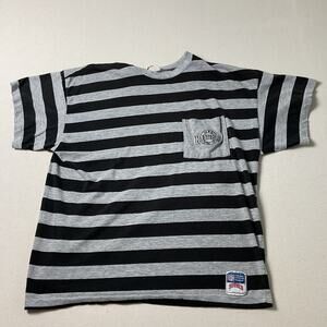 Vintage NutMeg NFL Raiders Adult Black and Gray striped Short Sleeve Shirt